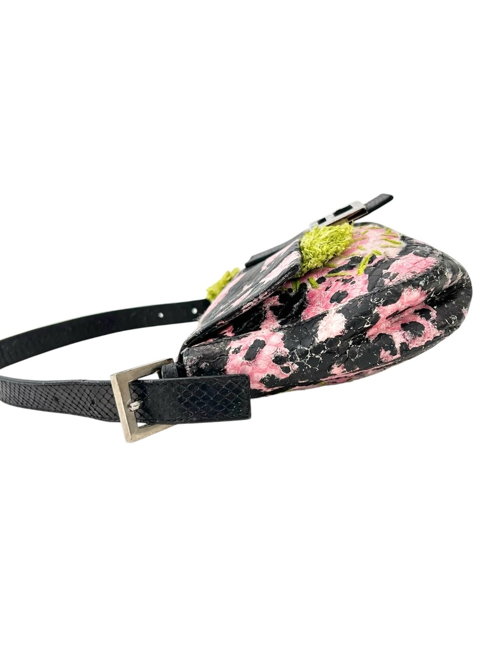RARE FENDI Upcycled Vintage Mini FF Baguette Bag in Black Pink & Green - Picture 4 of 16